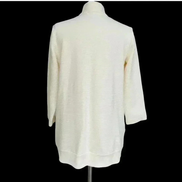 EILEEN FISHER Women’s Size S Ivory Organic Cotton Blend Rib Open Kimono Jacket - Picture 2 of 8